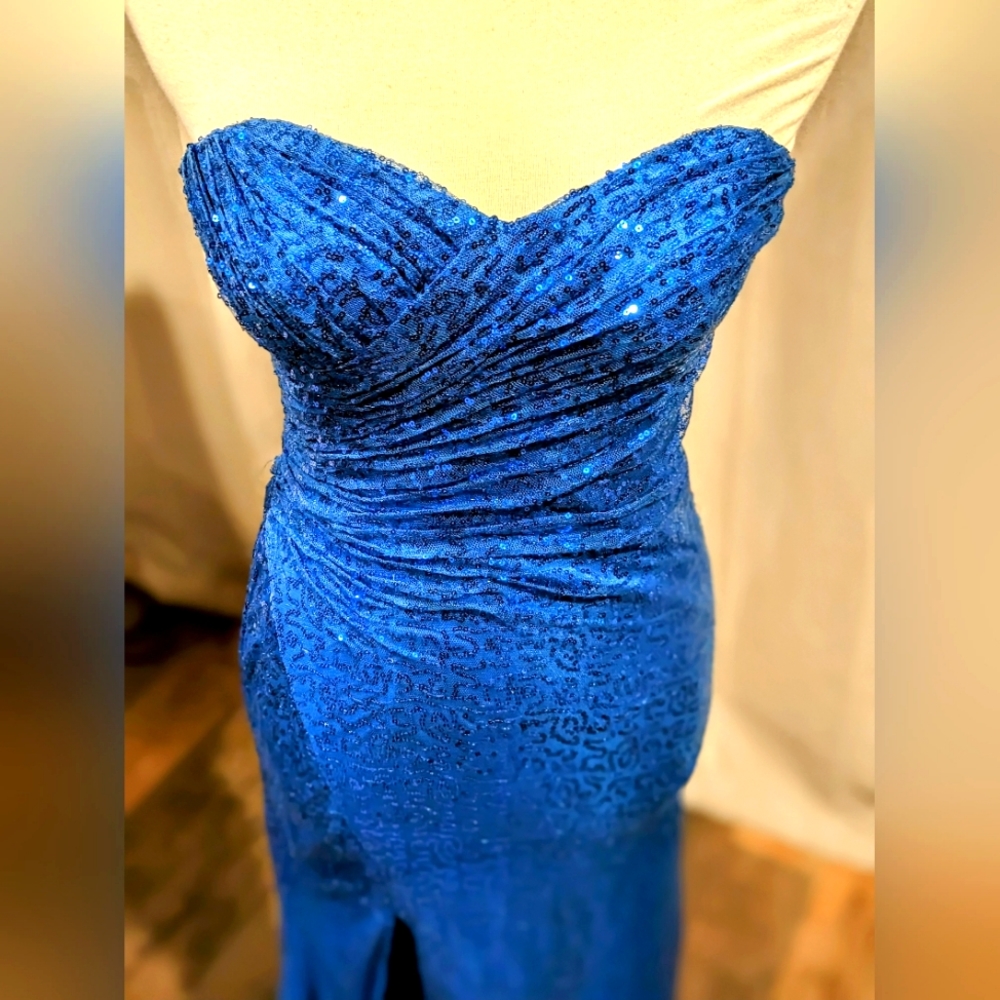 Vintage ASPEED Cobalt Blue Strapless Sequin Bustier evening/formal dress sizeXS